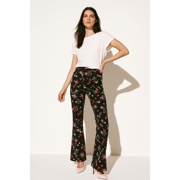 Vintage Moschino Jeans Black Floral Print Ankle Flare Denim Pants 29